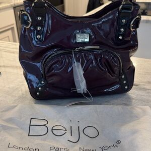 Beijo Glossy Dark Purple Shoulder Bag